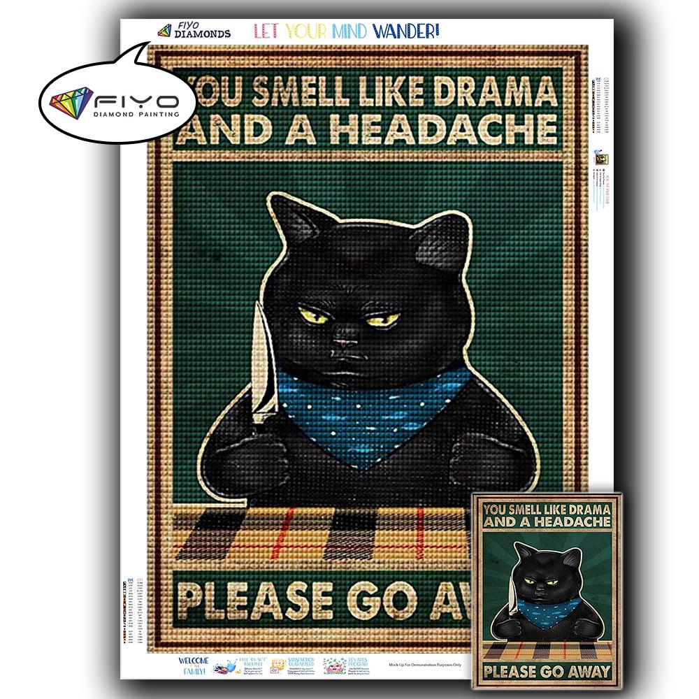 5D DIY Diamond Painting Black Cat Diamond Embroidery Vintage Cartoon Cross Stitch Picture Of Rhinestones Home Decor