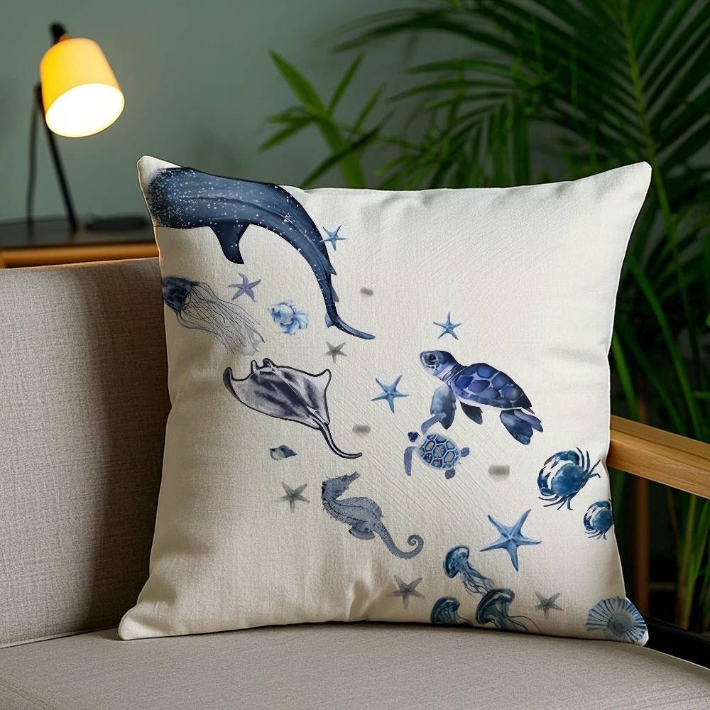 Pillow Case Oean Animals Sofa Short Plush Double-sided HD Printing Room Home Office Gift Cushion Cover
