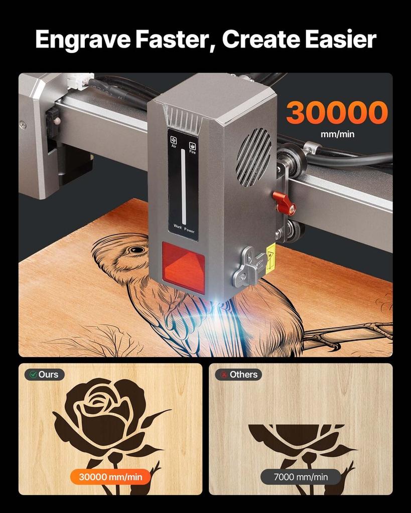 Laser Engraver, 20W, Laser Engraving and Cutting Machine with Enclosure Camera, Laser Cutter, 400 x 400 mm Working Area, 30000 mm/min, for Wood,