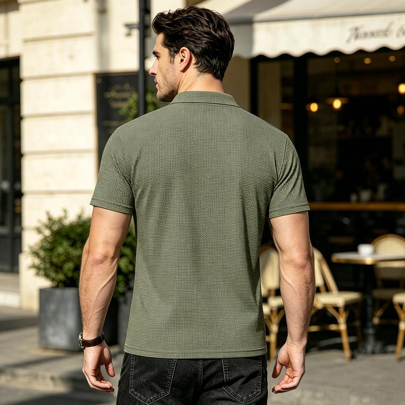 New Men's Business Casual Short Sleeved Bone Flower Solid Color POLO Shirt Fashion Breathable Comfortable Summer Versatile Top