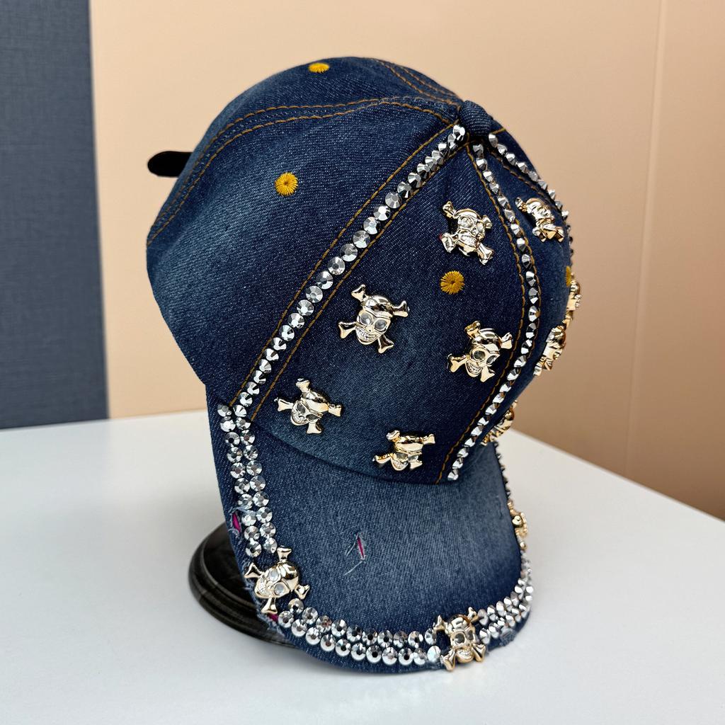 Neue mit Diamanten besetzte Denim-Baseballkappe Damen Frühling Sommer mit Diamanten besetzte Mütze Streetcap Sonnenhut