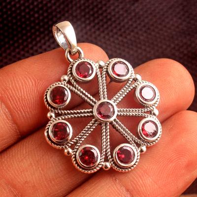 Garnet Blue Topaz Silver Pendant Reiki Pendant 100% 925 Sterling Silver Women Fine Jewelry