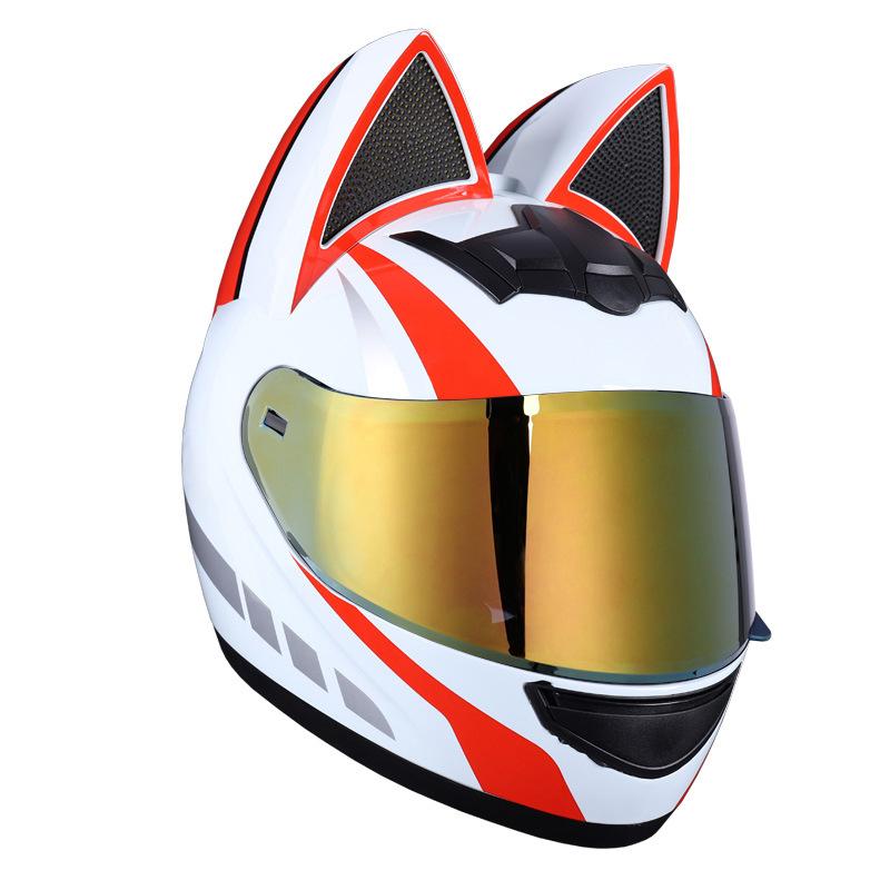 Electric Motorbike Helmet Female Cat Ear Full Helmet Summer Bluetooth Motorbike Full Helmet
