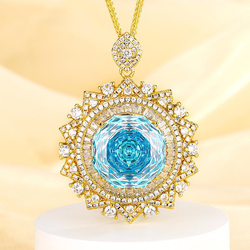 Schmuck Kupferboden Vergoldet Rosenschliff Meerblau Sonnenblume Goldanhänger Hauptstein 18mm