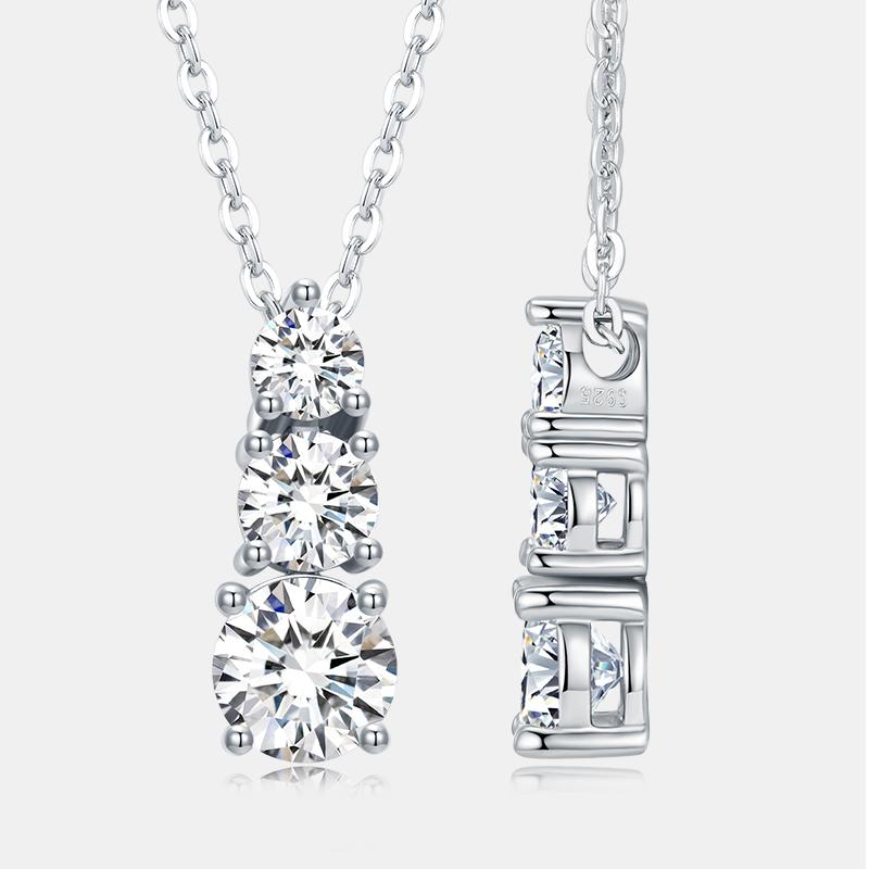 Direct Sales Three Stone Drop VVS1 D Color Moissanite Chain Necklace S925 Silver Hypoallergenic 18inches(45.72cm)