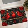 1pc Flannel Mat, Cardinal Red Rose Print Welcome Door Mat, Bathroom Absorbent Non-Slip Foot Mat, Bedroom Living Room Decorative Floor Mat