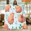 1pc 2D Flat Printing Spring And Summer New Arrival Cute Capybara Theme Digital Print Blanket, All-Season Use, Casual Throw, 100% Polyester Fiber Soft 