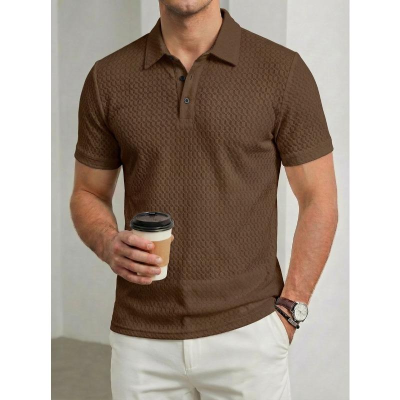 Men Textured Jacquard Short Sleeve Polo Shirt