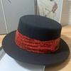 French Hepburn Style New Flat Top Top Hat Women's Autumn and Winter British Versatile Flat Edge Jazz Hat Retro Woolen Felt Hat Tide