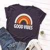 Summer Pure Cotton Women's Rainbow GOOD VIBES Printed Loose Round Neck Short Sleeved T-Shirts Women’s