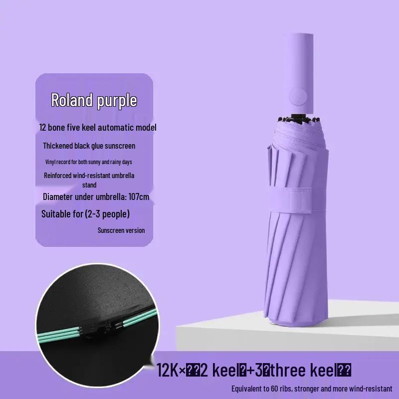 24-ribbad automatisk förstärkt svart lim vikbar paraply - Solskydd & Regnskydd