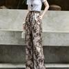 Lancer 2026 Summer Cupro Rayon Bohemian Leaf Print Casual Pants