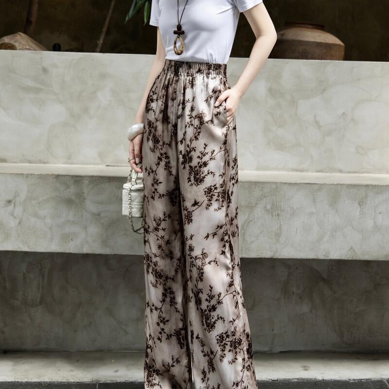 Lancer 2026 Summer Cupro Rayon Bohemian Leaf Print Casual Pants