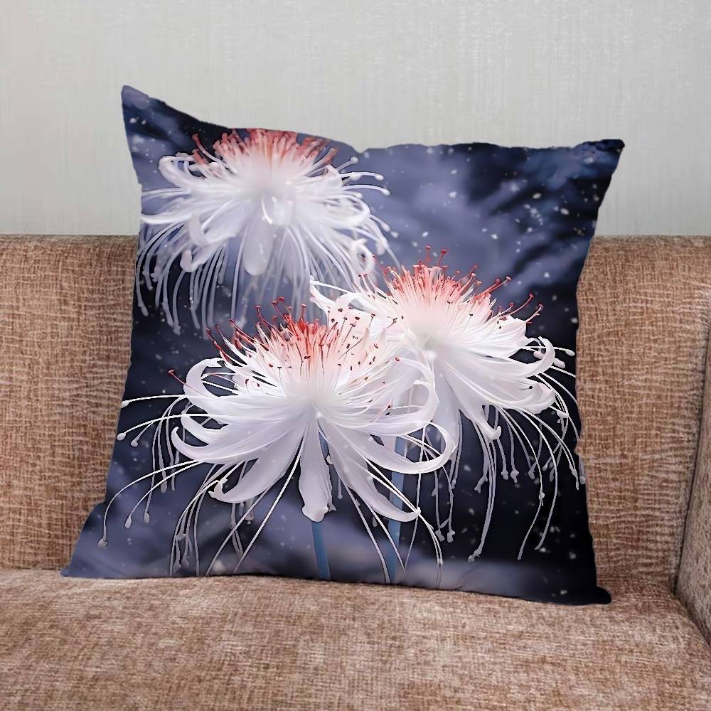 Spider Lily Pillow Case For Home Bedroom Car Office Decoration Living Room Sofa Cushion Cover Suitable