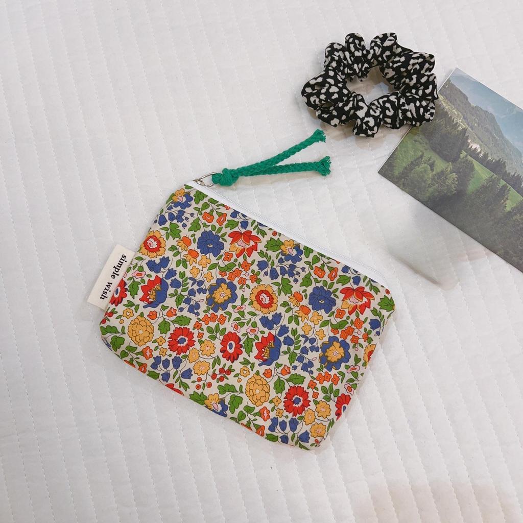 Mini-Baumwoll-Blumen-Organizer-Taschen für Damen, kleine Stoff-Kosmetik-Make-up-Tasche, kleine Geldbörse, Münzfach, Kinder-Kosmetiketui