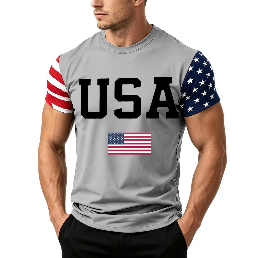 Men's Independence Day Flag Print Short Sleeve T-Shirt, Loose Casual Daily Summer Tops