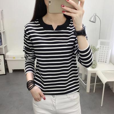 Gestreiftes Langarm-Baumwoll-T-Shirt für Damen in Übergröße für den Herbst