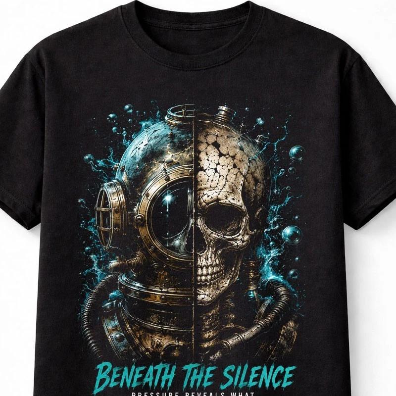 Beneath The Silence Deep Sea Diver Skeleton Skull Art Unisex TShirt S
