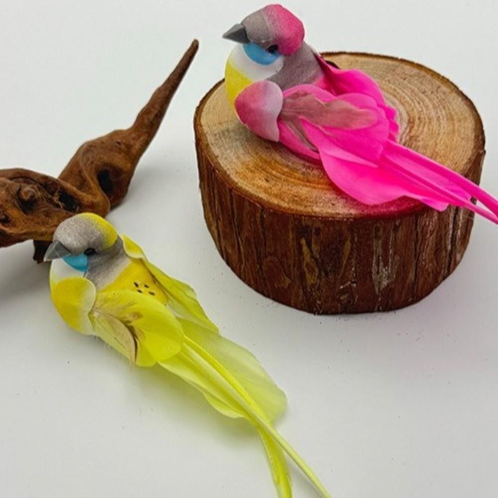 6pcs Colorful Simulation Birds with Clip Photography Props Long-haired Sparrow Home Decor Artificial Foam Feathers Birds