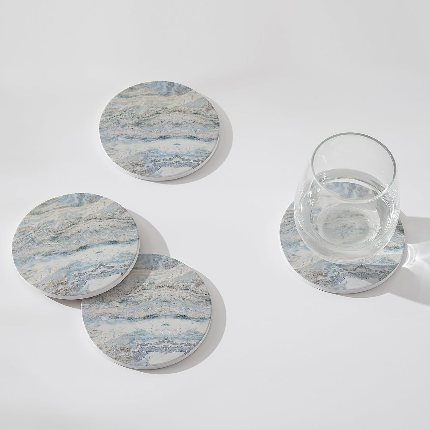 Set of 6 Mix Color Abstract Onyx Marble Coasters with Holder, Absorbent Ceramic Coasters for Drinks, Coasters with Cork Backing for Table Protection,