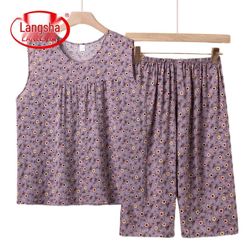 

LangSha Elderly Women s Cotton Silk Sleeveless Pajama Set 2XL