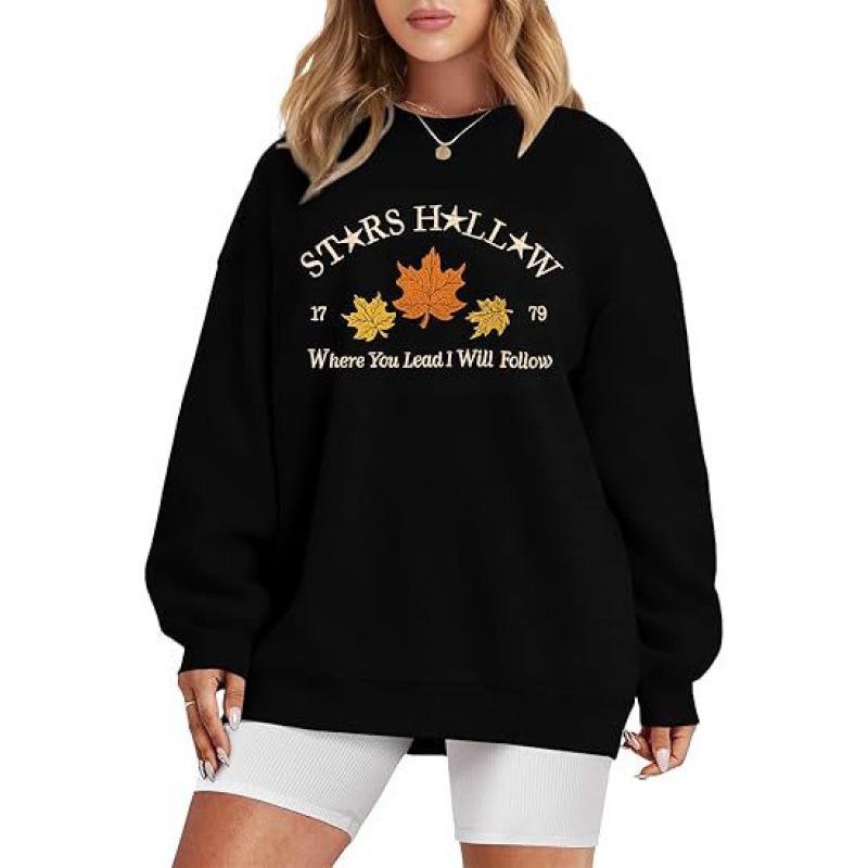 

Женская толстовка с круглым вырезом и капюшоном с рисунком осенних листьев - Классическая с длинным рукавом для осени/зимы XL