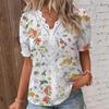 Women's Summer Floral Print V Neck Blouse Lace Trim Ruffle Short Sleeve Casual Boho Vacation Daily Wear Shirt Top