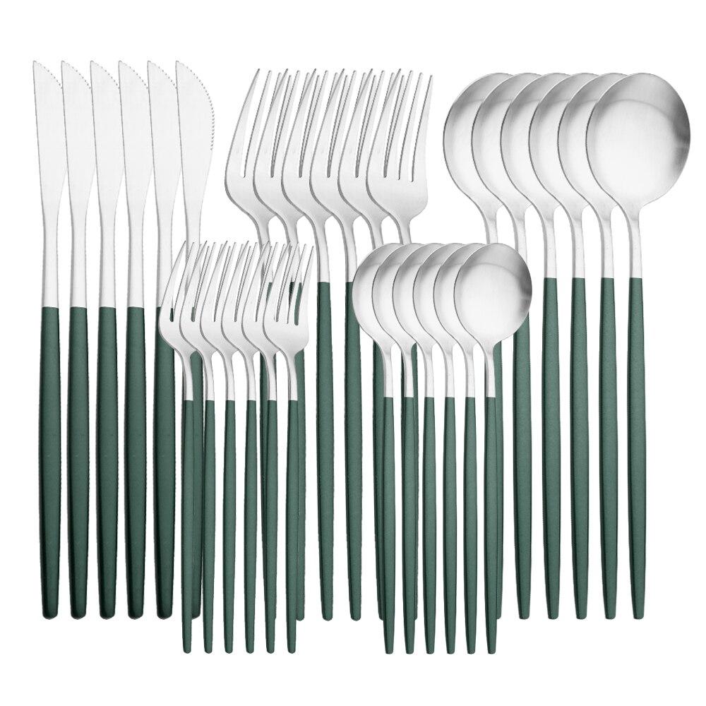 30PCS Geschirr Matte Grün Gold Bunte Edelstahl Besteck Messer Dessert Gabel Löffel Party Home Küche Geschirr Besteck Set