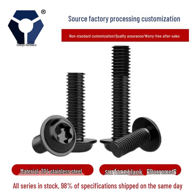 PWM 3x12 Torx Round Head Screw with Washer 304 Stainless Steel Black ISO7380-2