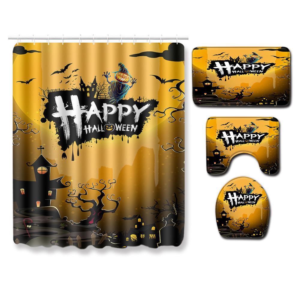Halloween Bathroom Four-Piece Combination Set Bedroom Non-Slip Carpet Floor Mat Door Mat