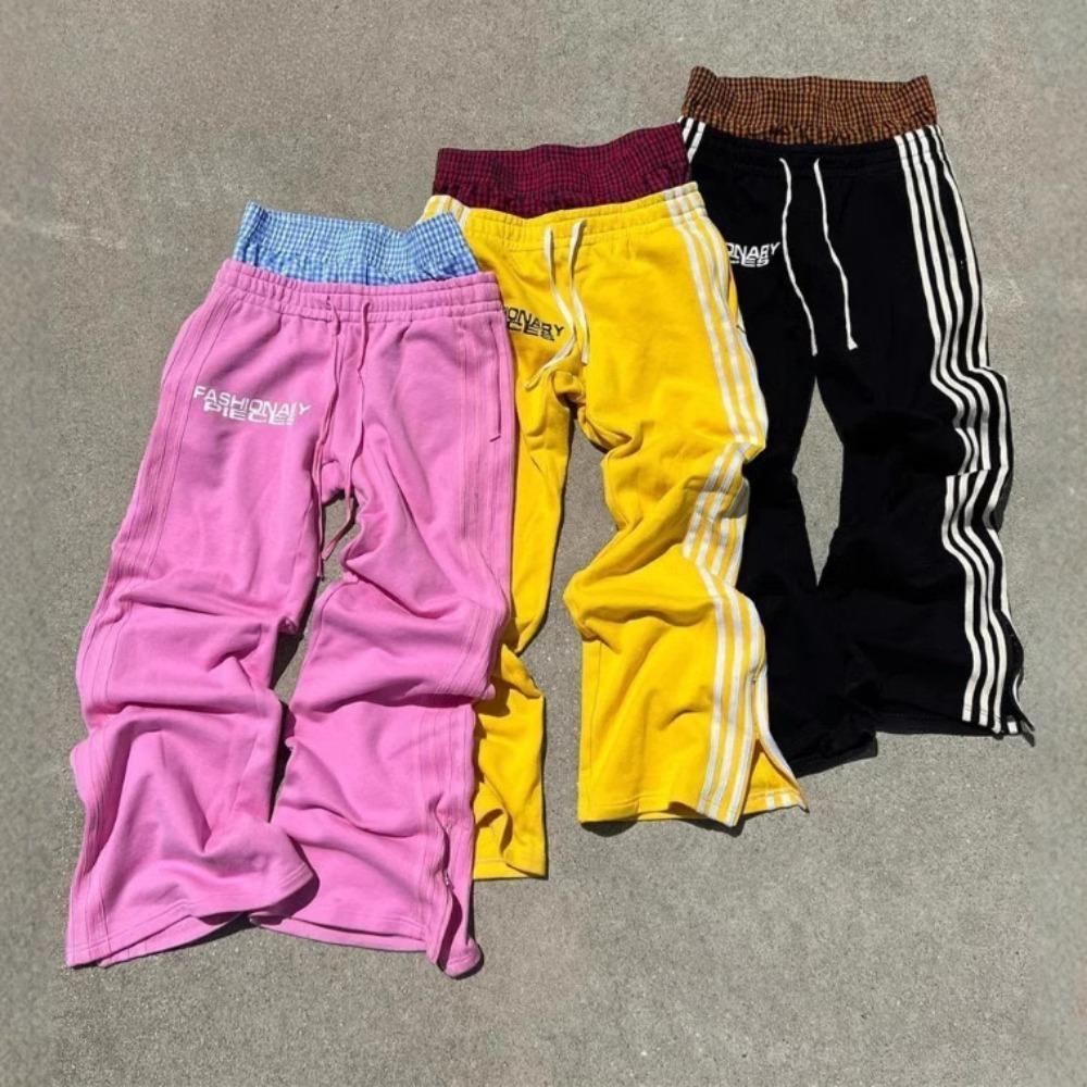 ZYLLO Hip-hop Straight Pants for Men and Women Y2k High Street Harajuku Retro Striped Printed Pants American Knitted Casual Pants