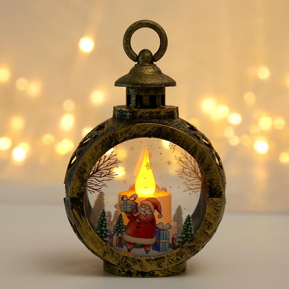Retro Christmas Round Lantern LED Candle Light Portable Atmosphere Setting Decoration Home Desktop Ornament Circular Lighting