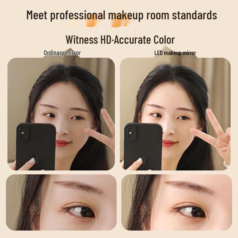 Meebordi Portable LED Makeup Mirror with 3-Color Light