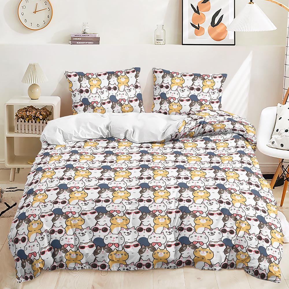 Bed Three-Piece Quilt Cover Small Fresh Stacked Animal Kit Bedding