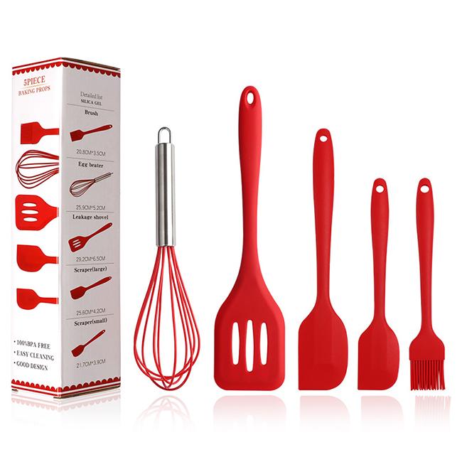 5Pcs Silicone Cooking Tool Sets, Heat-Resistant Kitchen Utensils - Spatula Scrapers Egg Beater Oil Brush