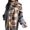 New Bear Hair Plaid Imitation Cashmere Thickened Autumn and Winter Warm Scarf Fashionable and Versatile Double Sided Love Tassel Scarf