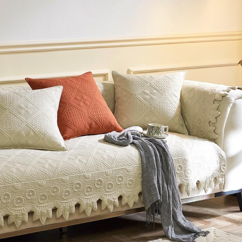 Neues Sofa-Kissen aus reiner Baumwolle für alle Jahreszeiten, rutschfestes und katzenkratzfestes Kissen, leichter Luxus Sofaüberwurf Abdecktuch