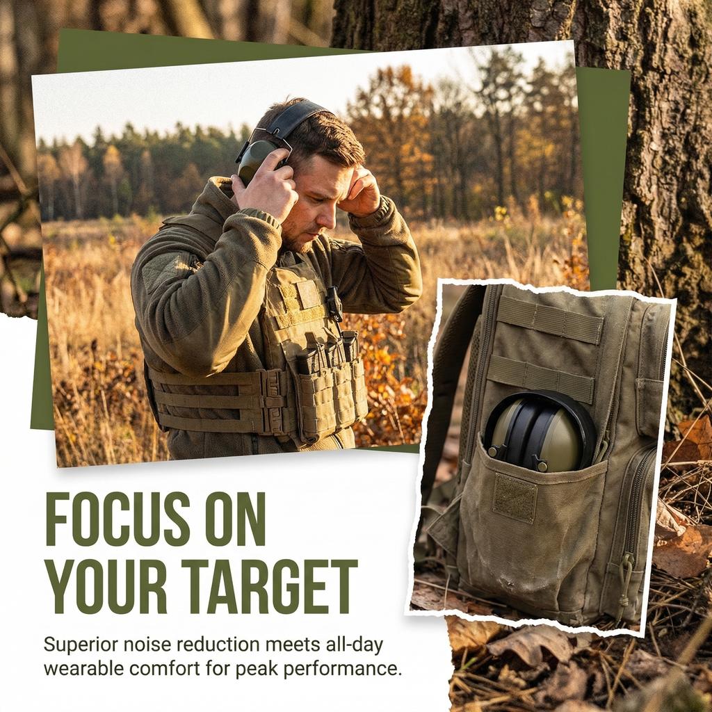 Compact Foldable Ear Defenders, Ear Protection Safety Earmuffs, Noise Reduction Slim Passive Hearing Protectorfor Gun Range