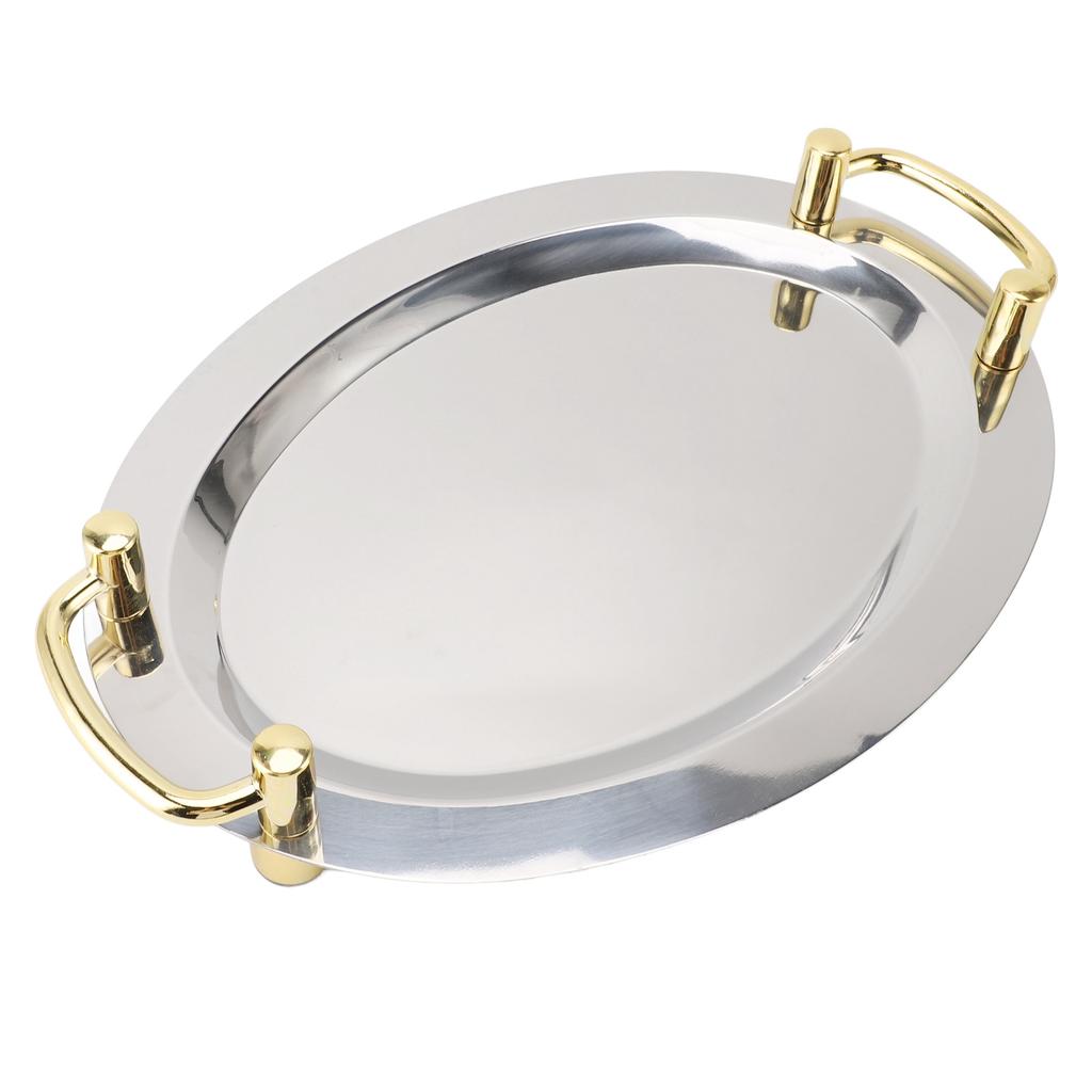 Stainless Steel Platter with Handle Multifunction Portable Metal Serving Tray Dinner Plate for