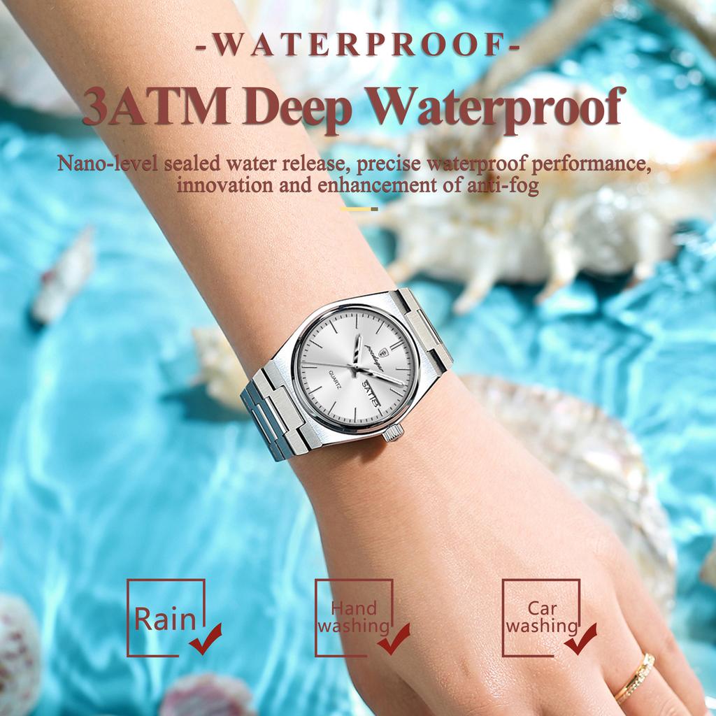 Fashion Quartz Ladies Watch Stainless Steel Date Week Woman's Wristwatch Waterproof Luminous Business Watches For Men Couples