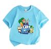 Kids Boys Girls Crew Neck Short Sleeve T Shirt, 100% Cotton Casual Tee with Cute Cartoon Police Car Lovely Characters Print for Children Daily Wear