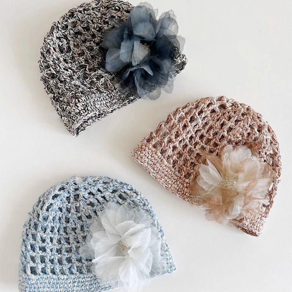 Bohemian Style Crochet Flower Hat Thin Hollow Out Knitted Hat Casual Beanies Hat  Girls