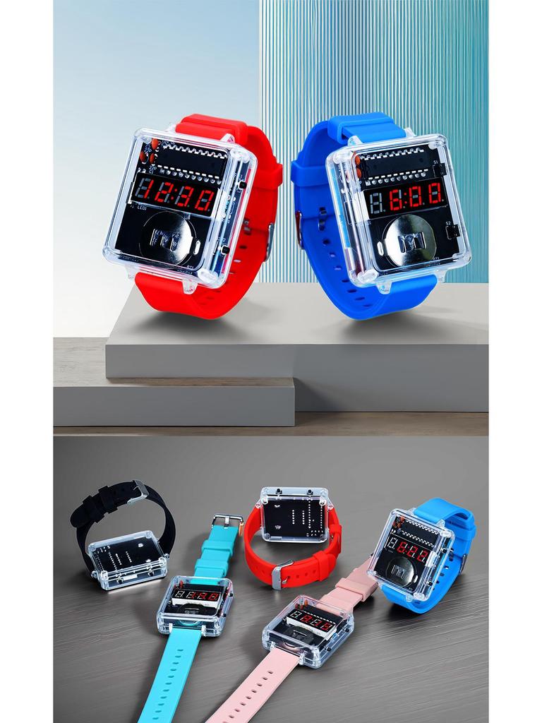 DIY LED Watch Kit: Electronic Assembly with Transparent Microcomputer Digital Display