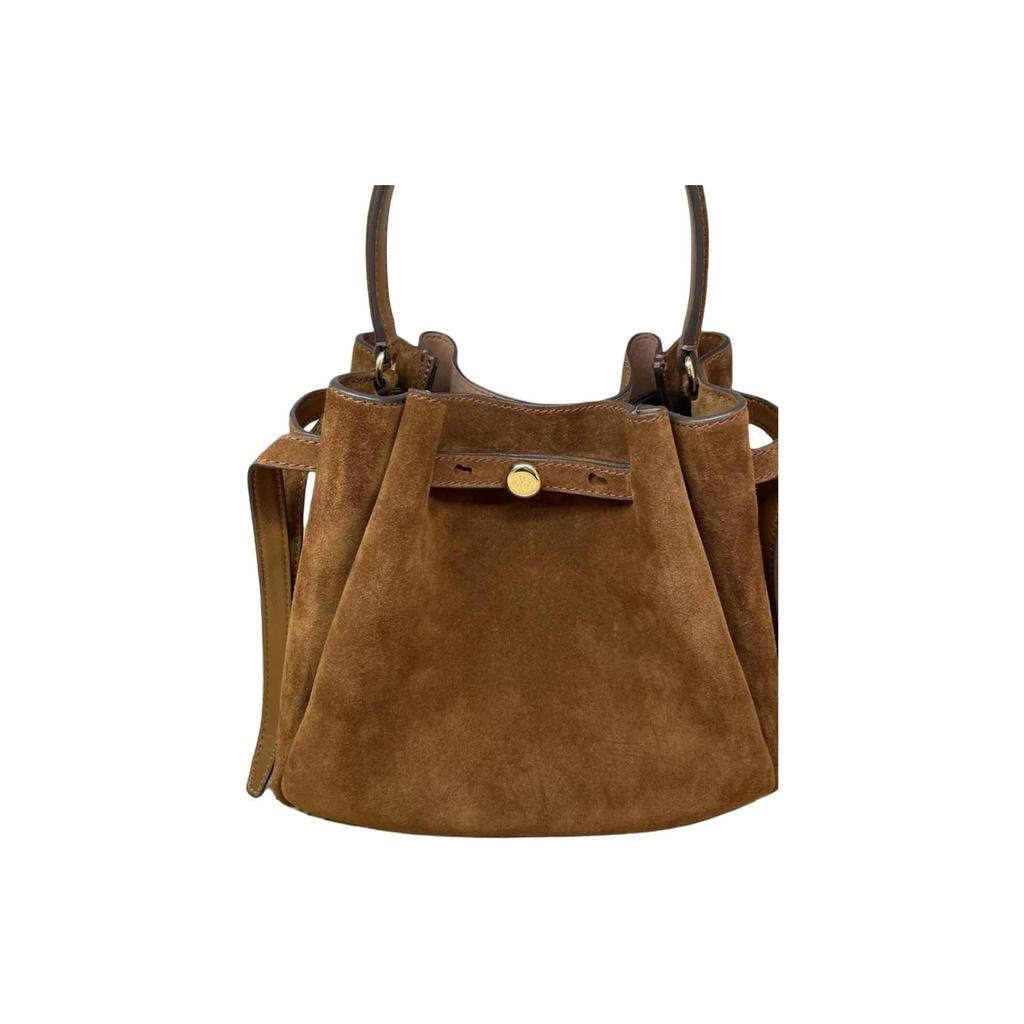 Tory Burch Romy Gold Hardware Split Cowhide Leather Crossbody Tote Bag Women's Brown