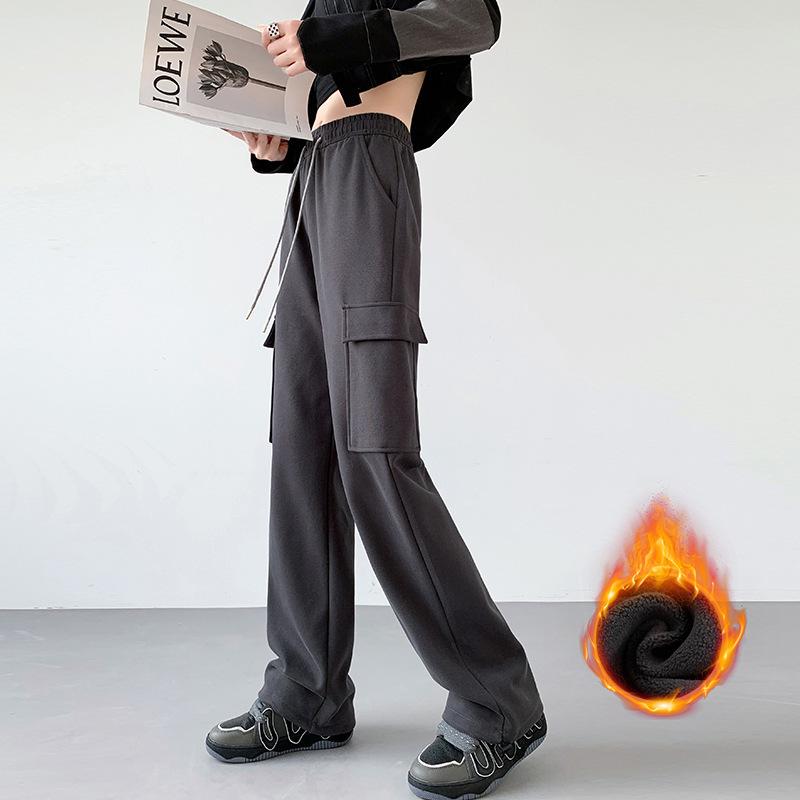 Overalls women's casual sports pants new high-waisted and thin tied feet straight wide-leg pants