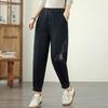 Plus Size Vintage Embroidery High Waist Casual Women Spring Summer Autumn Jeans Denim Harem Pants