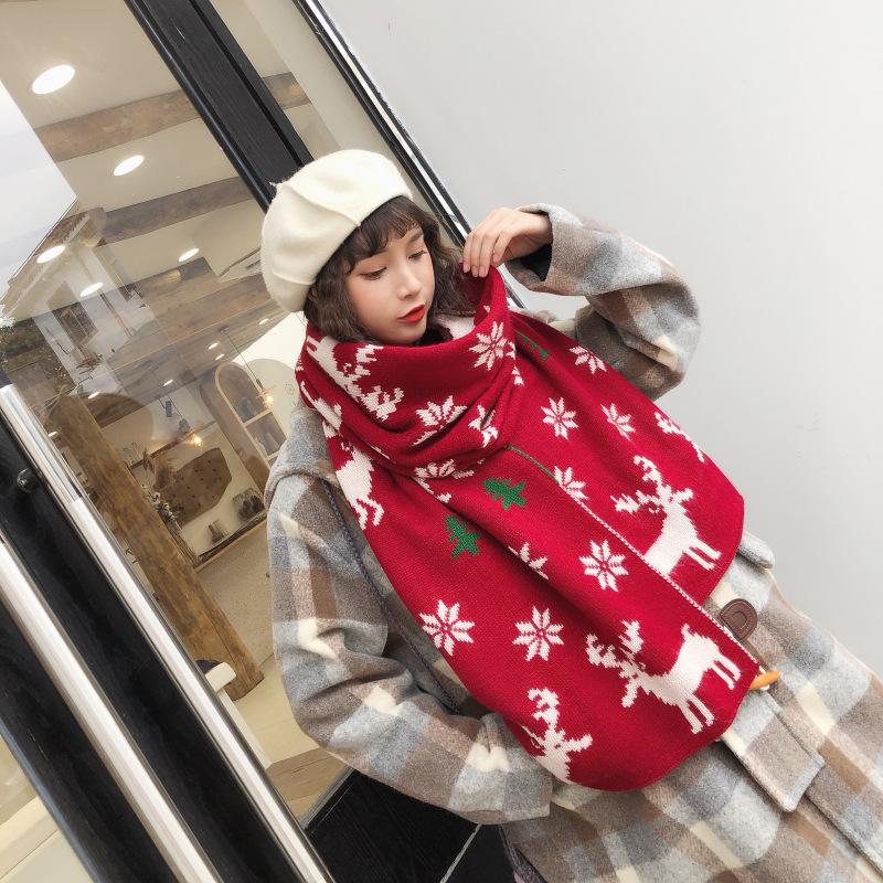 Deer winter knitted warm versatile Japanese shawl couple male and female students soft sister Christmas gift scarf