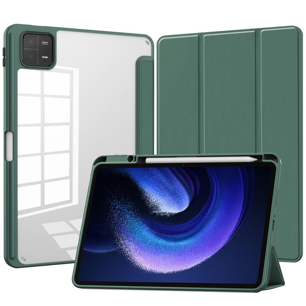 For Xiaomi Tablet 6 Protective Case with Pen Slot 11in Tri-fold Leather Case Acrylic Transparent 6pro Shell