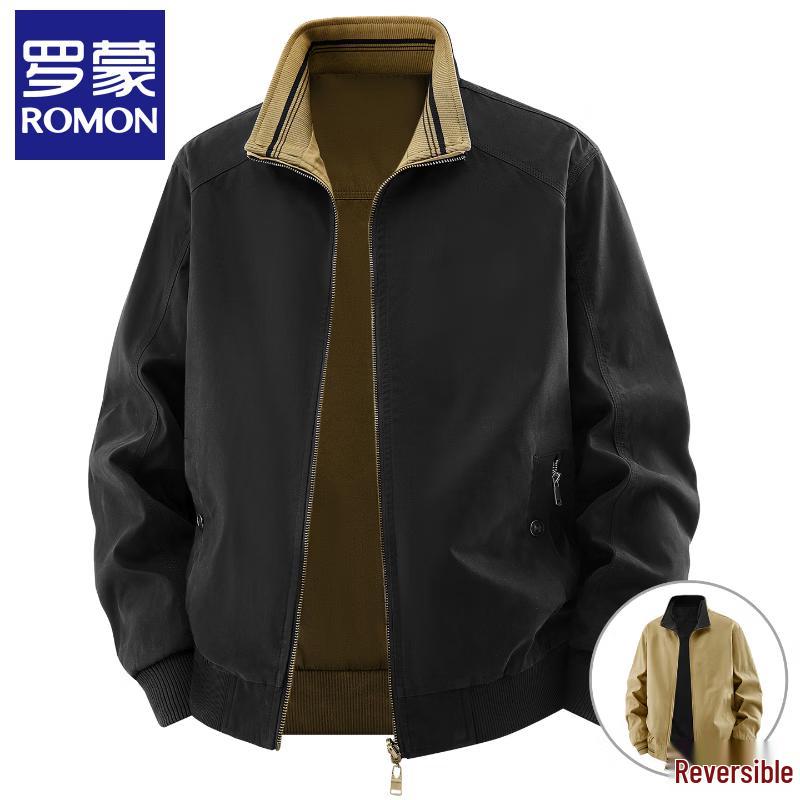 Romon Men's 100% Cotton Reversible Stand Collar Casual Jacket