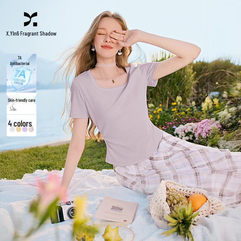 XIANYING Women s Antibacterial Square Neck Short Sleeve T-Shirt S